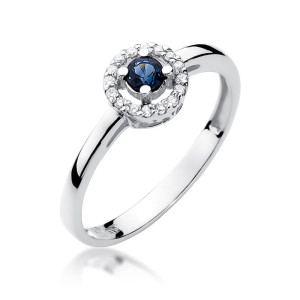 Złoty pierścionek W238 Szafir 0,15ct białe złoto pr. 585