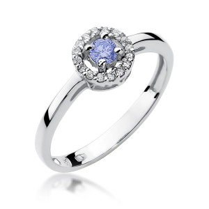 Złoty pierścionek W238 Tanzanit 0,15ct białe złoto pr. 585