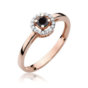 Złoty pierścionek W238 Czarny Diament 0,12ct różowe złoto pr. 585
