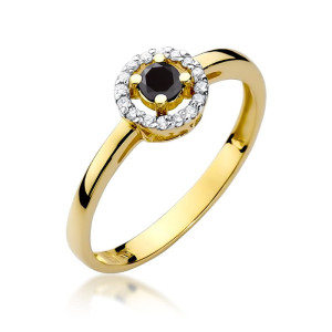 Złoty pierścionek W238 Czarny Diament 0,12ct żółte złoto pr. 585