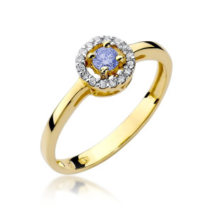 Złoty pierścionek W238 Tanzanit 0,15ct żółte złoto pr. 585