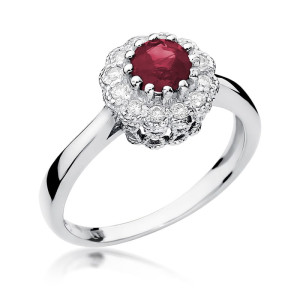 Złoty pierścionek W284 Rubin 0,60ct białe złoto pr. 585