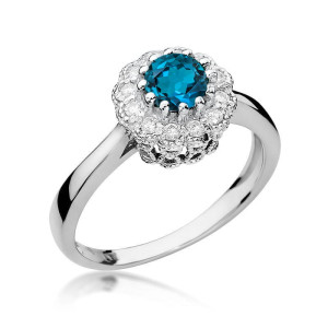 Złoty pierścionek W284 Topaz London Blue 0,50ct białe złoto pr. 585
