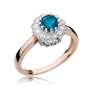 Złoty pierścionek W284 Topaz London Blue 0,50ct różowe złoto pr. 585