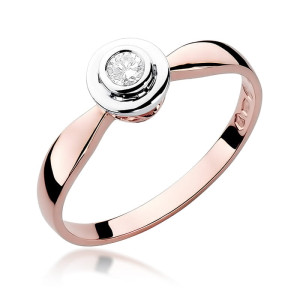 Złoty pierścionek W294 Diament 0,10ct różowe złoto pr. 585