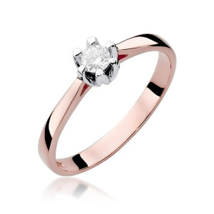 Złoty pierścionek W299 Diament 0,12ct różowe złoto pr. 585