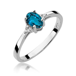Złoty pierścionek W301 Topaz London Blue 0,50ct białe złoto pr. 585