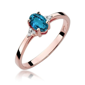 Złoty pierścionek W301 Topaz London Blue 0,50ct różowe złoto pr. 585
