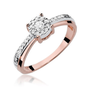 Złoty pierścionek W302 Diament 0,08ct różowe złoto pr. 585
