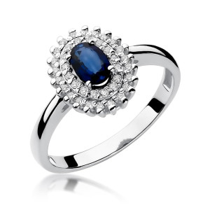 Złoty pierścionek W303 Szafir 0,70ct białe złoto pr. 585