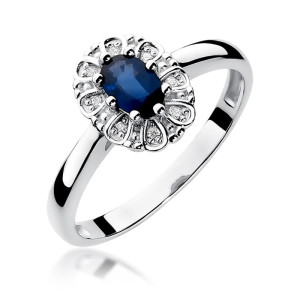 Złoty pierścionek W304 Szafir 0,70ct białe złoto pr. 585