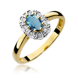 Złoty pierścionek W304 Topaz London Blue 0,50ct żółte złoto pr. 585