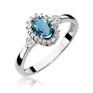 Złoty pierścionek W312 Topaz London Blue 0,50ct białe złoto pr. 585