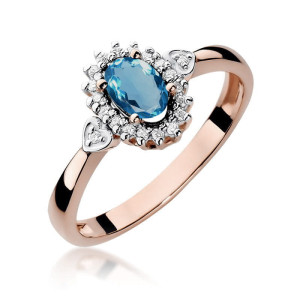 Złoty pierścionek W312 Topaz London Blue 0,50ct różowe złoto pr. 585