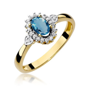 Złoty pierścionek W312 Topaz London Blue 0,50ct żółte złoto pr. 585