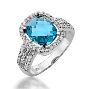 Złoty pierścionek W313 Topaz 3,00ct białe złoto pr. 585