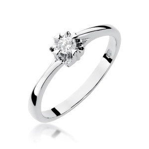 Złoty pierścionek W318 Diament 0,10ct białe złoto pr. 585