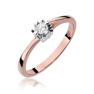 Złoty pierścionek W318 Diament 0,10ct różowe złoto pr. 585