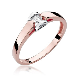 Złoty pierścionek W320 Diament 0,09ct różowe złoto pr. 585