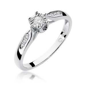 Złoty pierścionek W328 Diament 0,08ct białe złoto pr. 585
