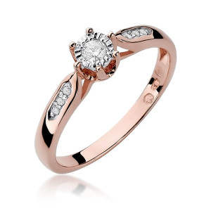 Złoty pierścionek W328 Diament 0,08ct różowe złoto pr. 585