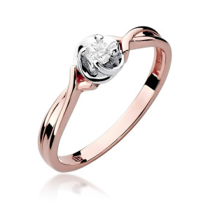 Złoty pierścionek W329 Diament 0,10ct różowe złoto pr. 585