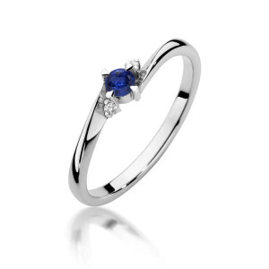 Złoty pierścionek W346 Szafir 0,15ct białe złoto pr. 585