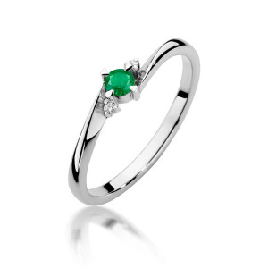 Złoty pierścionek W346 Szmaragd 0,15ct białe złoto pr. 585