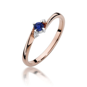 Złoty pierścionek W346 Szafir 0,15ct różowe złoto pr. 585