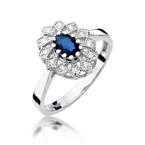 Złoty pierścionek W354 Szafir 0,70ct białe złoto pr. 585