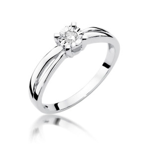 Złoty pierścionek W360 Diament 0,08ct białe złoto pr. 585