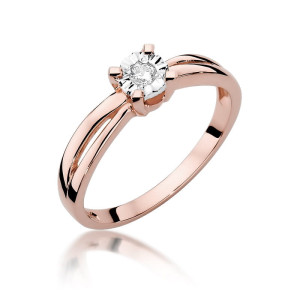 Złoty pierścionek W360 Diament 0,08ct różowe złoto pr. 585