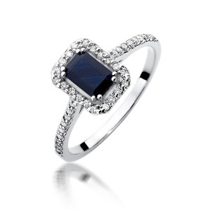 Złoty pierścionek W403 Szafir 0,60ct białe złoto pr. 585