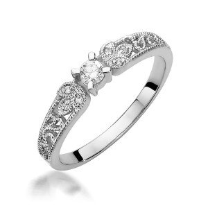 Złoty pierścionek W411 Diament 0,10ct białe złoto pr. 585