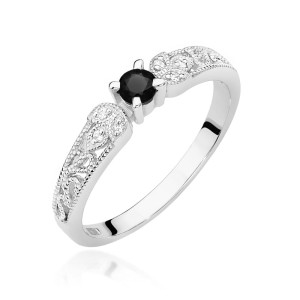 Złoty pierścionek W411 Czarny Diament 0,12ct białe złoto pr. 585