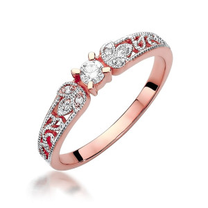 Złoty pierścionek W411 Diament 0,10ct różowe złoto pr. 585