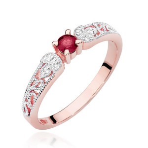 Złoty pierścionek W411 Rubin 0,10ct różowe złoto pr. 585