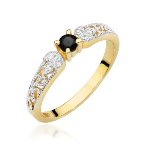 Złoty pierścionek W411 Czarny Diament 0,12ct żółte złoto pr. 585
