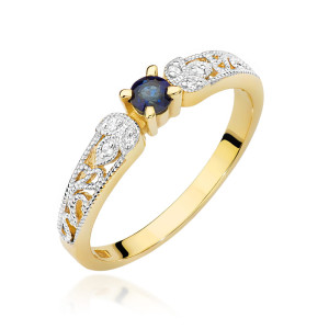 Złoty pierścionek W411 Szafir 0,10ct żółte złoto pr. 585