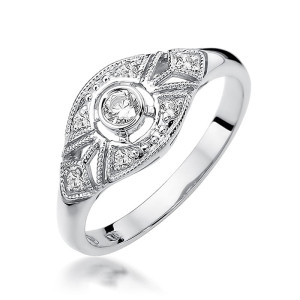 Złoty pierścionek W413 Diament 0,10ct białe złoto pr. 585