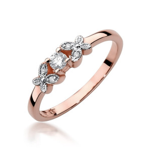 Złoty pierścionek W414 Diament 0,10ct różowe złoto pr. 585