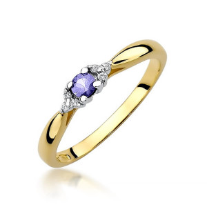 Złoty pierścionek W428 Tanzanit 0,15ct żółte złoto pr. 585