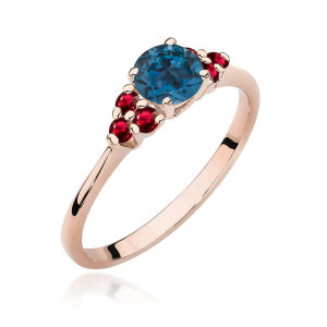 Złoty pierścionek W451 z Topazem London Blue 0,50ct różowe złoto pr. 585