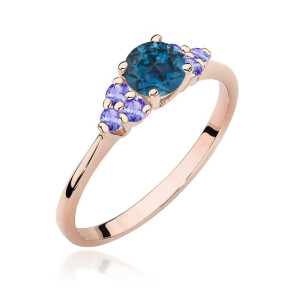 Złoty pierścionek W451 z Topazem London Blue 0,50ct różowe złoto pr. 585