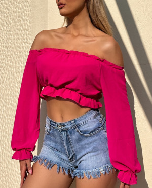 BAZAAR - The Elisa Off Shoulder Top - ΦΟΥΞΙΑ - m/l