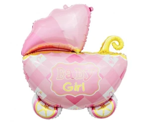 Balon foliowy Wózek różowy 60 cm | dekoracje na przyjęcie gender reveal