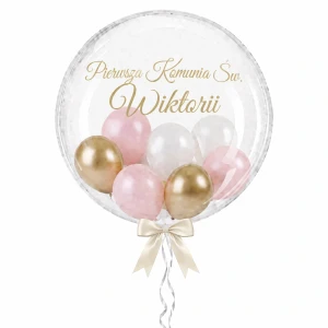Balon Bubble z helem na Komunię dziewczynki z imieniem