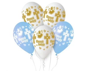 Balon lateksowy Premium Hel Chrzest chłopca niebieski 33 cm