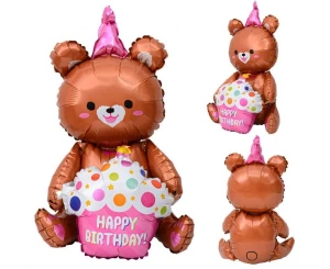 Balon foliowy Miś z tortem urodzinowym 58 x 42 cm