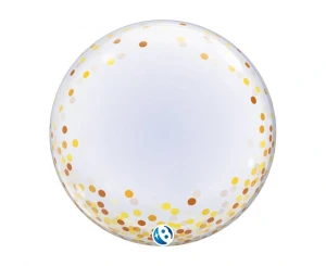 Balon Bubble Deco Gold Confetti Dots przezroczysty 60 cm